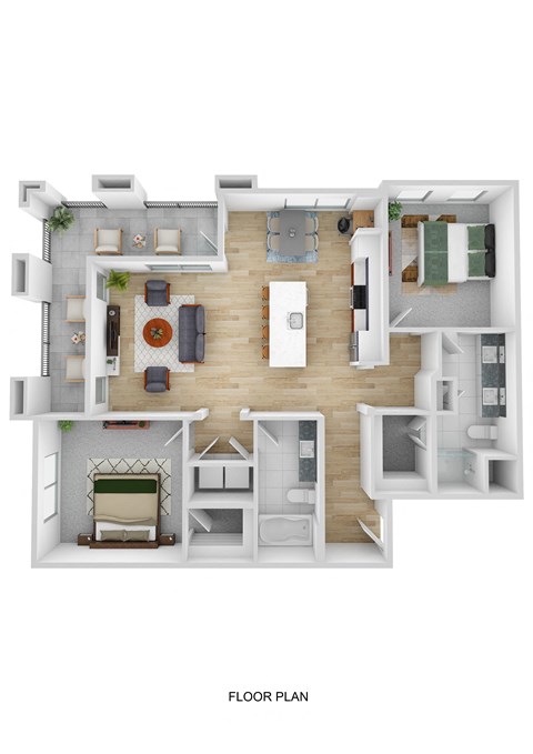Floor plan for 2 beds, 2 baths, 1185 sqft